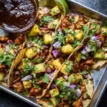 One pan chicken and pineapple tacos ready to serve