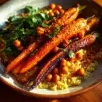 One-pan roasted carrot and chickpea bowl with vibrant vegetables and spices