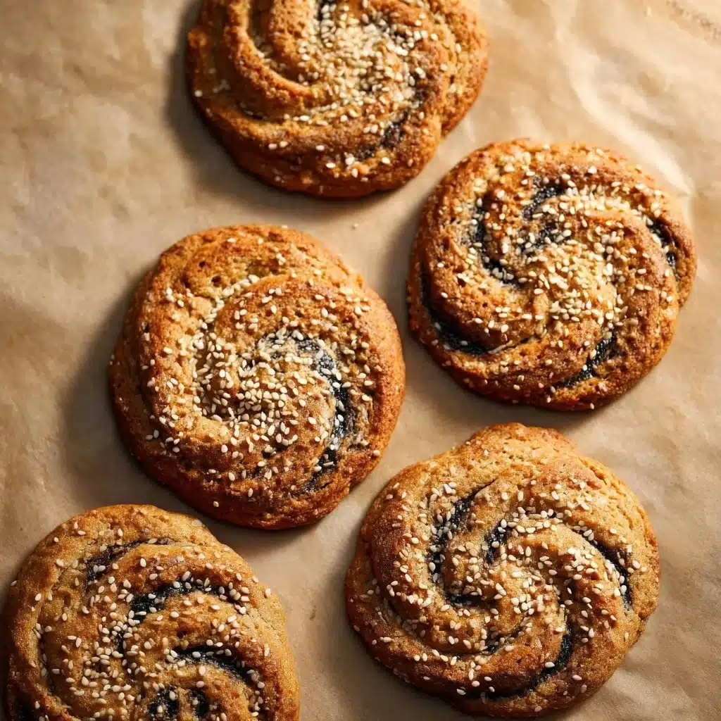 Delicious orange and black sesame cookies displayed on a rustic table.