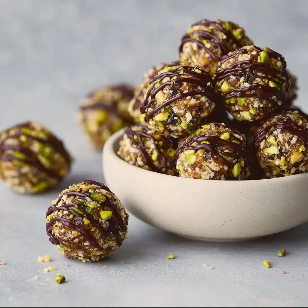 Homemade pistachio energy balls on a wooden table, healthy snack option