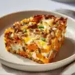 Delicious protein-packed sweet potato egg casserole topped with green onions