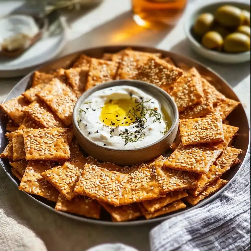 A bowl of crunchy red lentil crackers on a wooden table.
