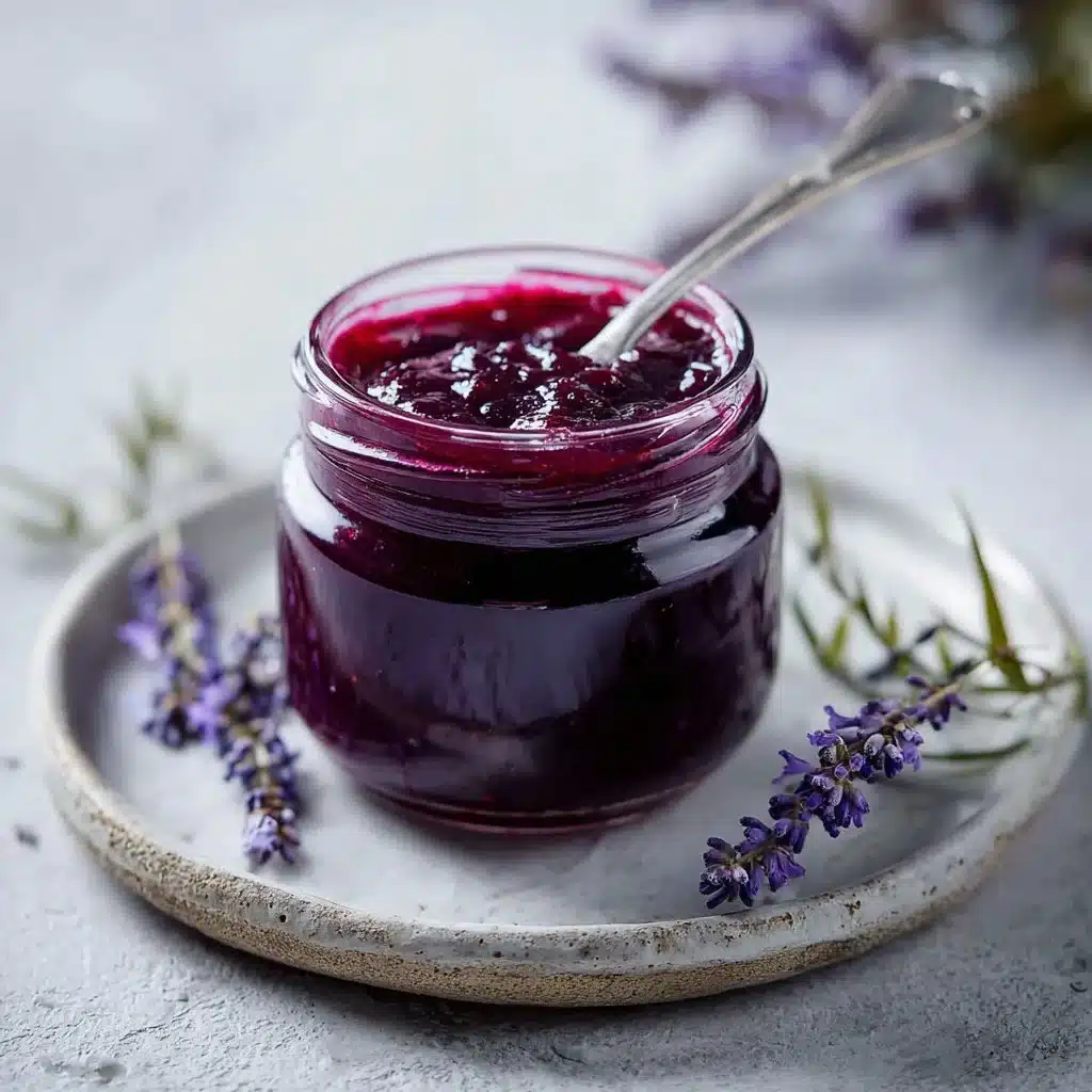 Jars of homemade rhubarb lavender jam with fresh ingredients