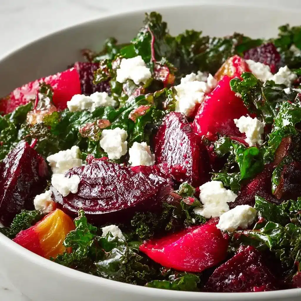 Roasted beet and kale salad with feta cheese and walnuts