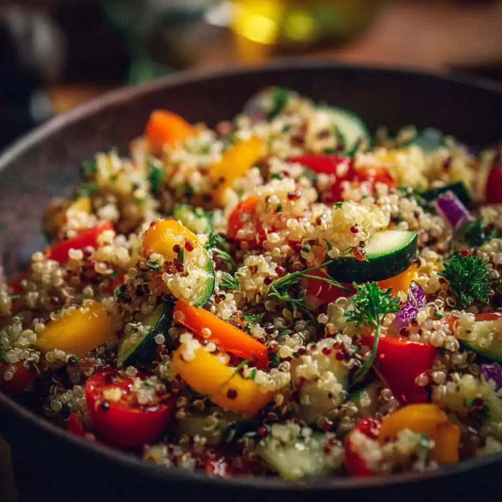 Colorful roasted vegetable quinoa bowl with fresh ingredients