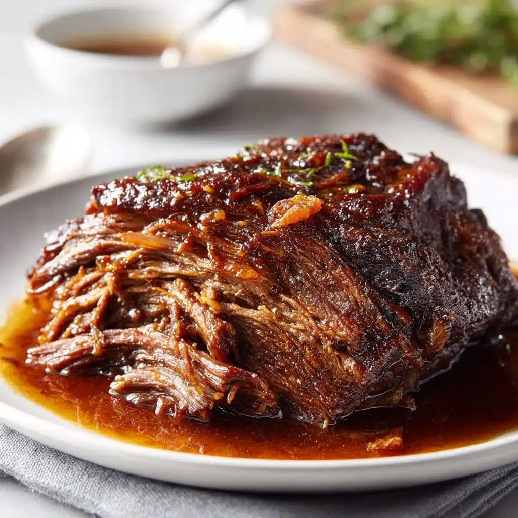 Slow cooked beef brisket served with vegetables and sauce