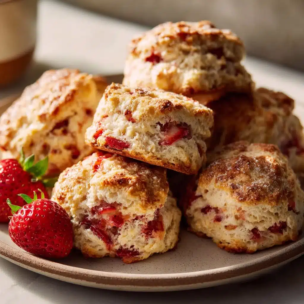 Freshly baked Strawberry Vanilla Bean Scones on a plate