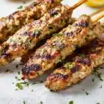 Delicious traditional Middle Eastern Kafta skewers grilled to perfection