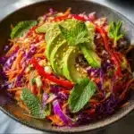 Vibrant shredded Thai salad with fresh vegetables and zesty dressing