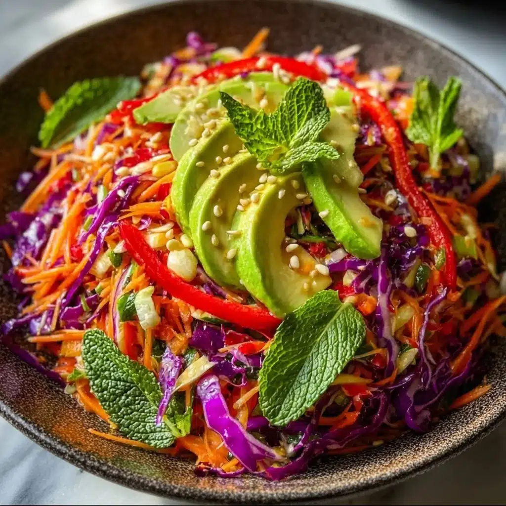 Vibrant shredded Thai salad with fresh vegetables and zesty dressing