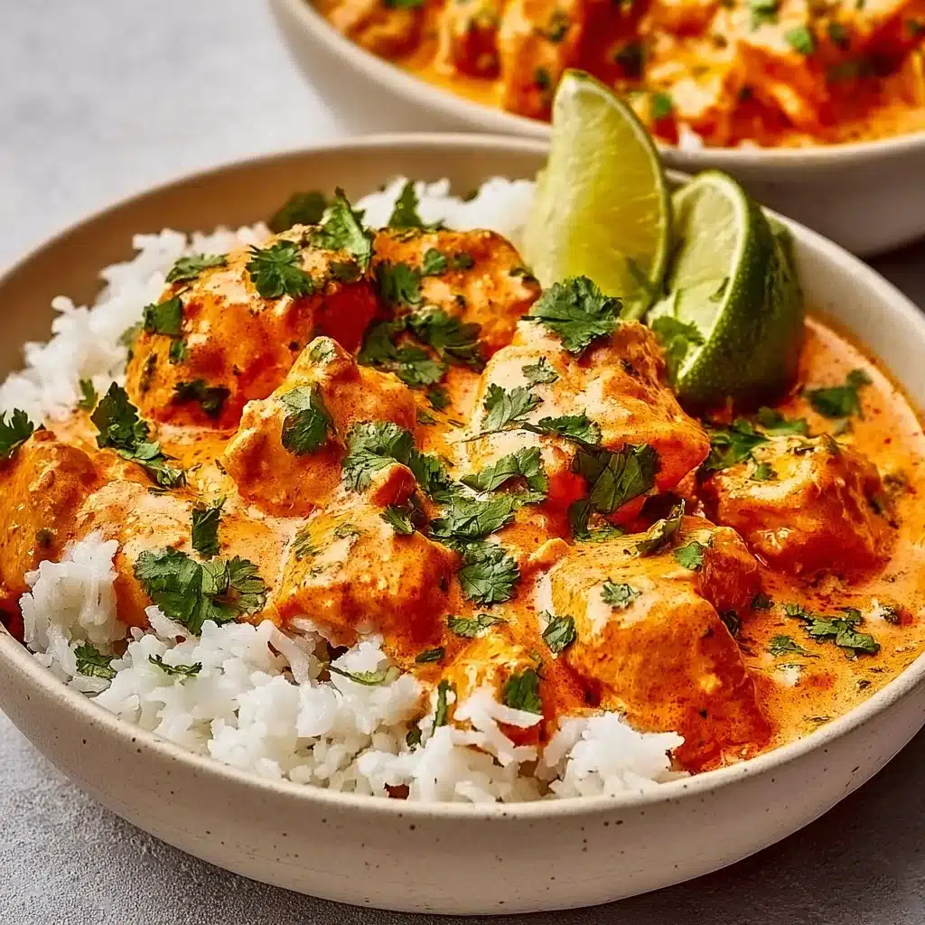 Delicious Coconut Chicken Rice Bowl topped with herbs and served in a bowl.