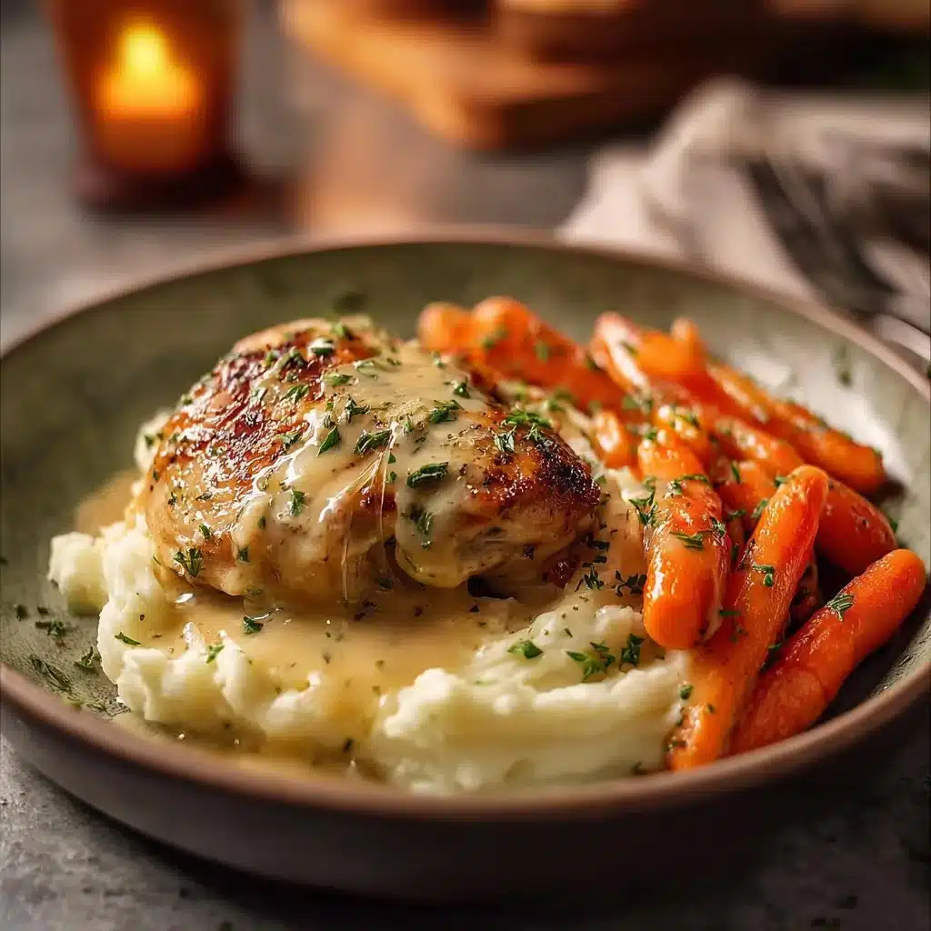 Creamy Garlic Chicken with Mashed Potatoes & Glazed Carrots