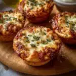 Garlic butter pizza cupcakes topped with cheese and herbs