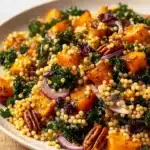 Honey Autumn Pearl Couscous Salad with vibrant ingredients and a honey dressing