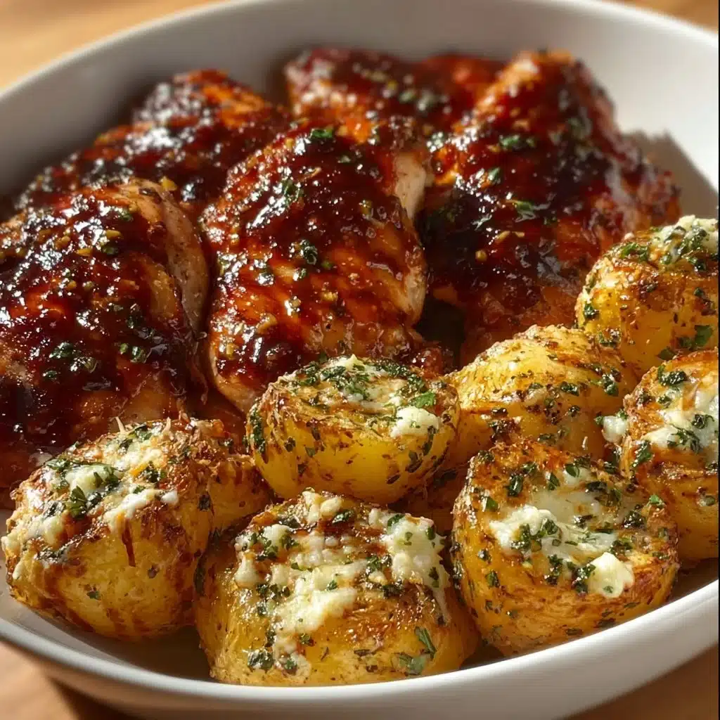 Delicious Honey BBQ Chicken served with Garlic Parmesan Potatoes