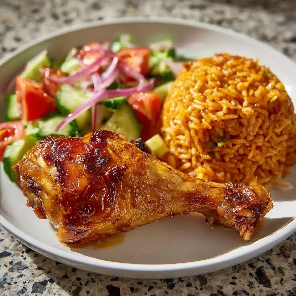 Jollof Rice with Grilled Chicken and Fresh Salad