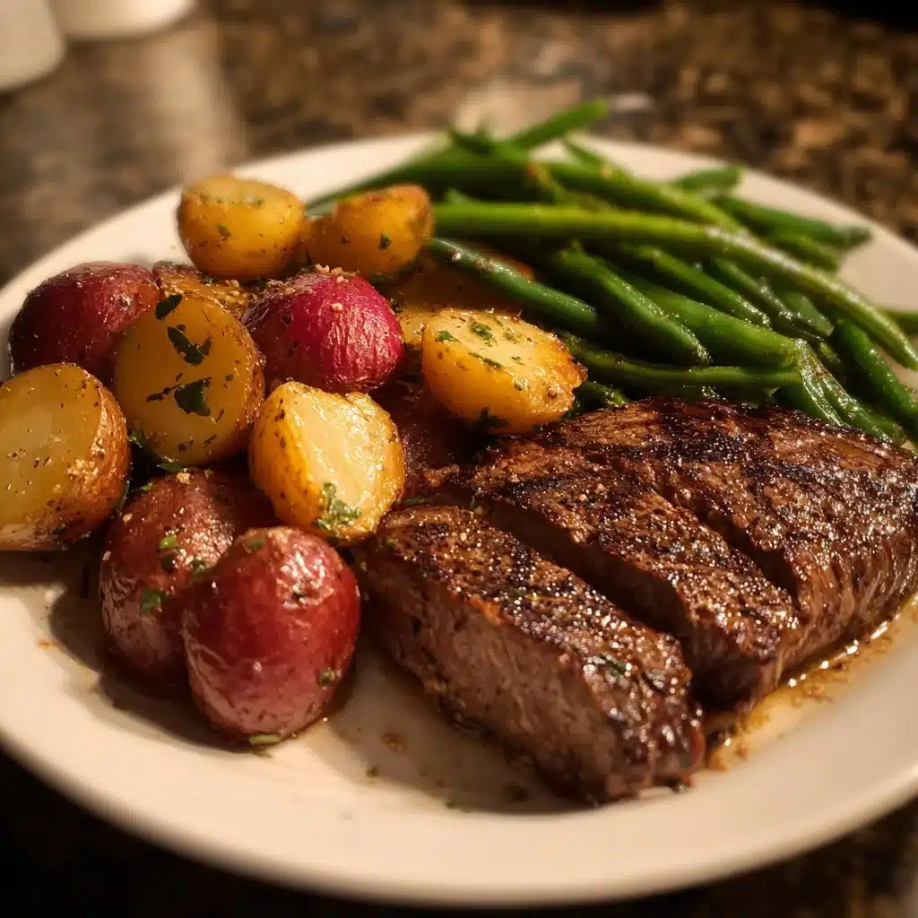 Juicy Steak Dinner with Garlic Potatoes & Green Beans