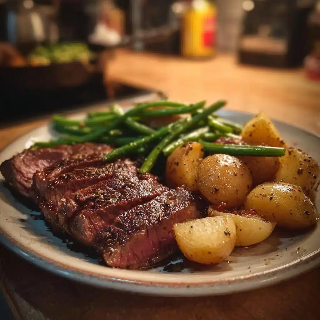 Juicy Steak Dinner with Garlic Potatoes & Green Beans