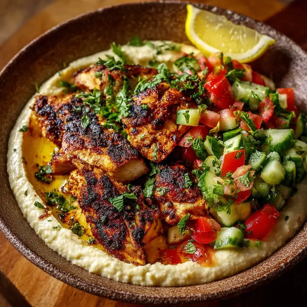 Lemon Chili Grilled Chicken Bowls with Fresh Cucumber Salad & Hummus