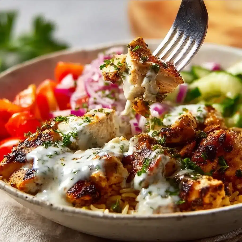 One-Pot Mediterranean Chicken Rice Bowls with fresh vegetables and herbs