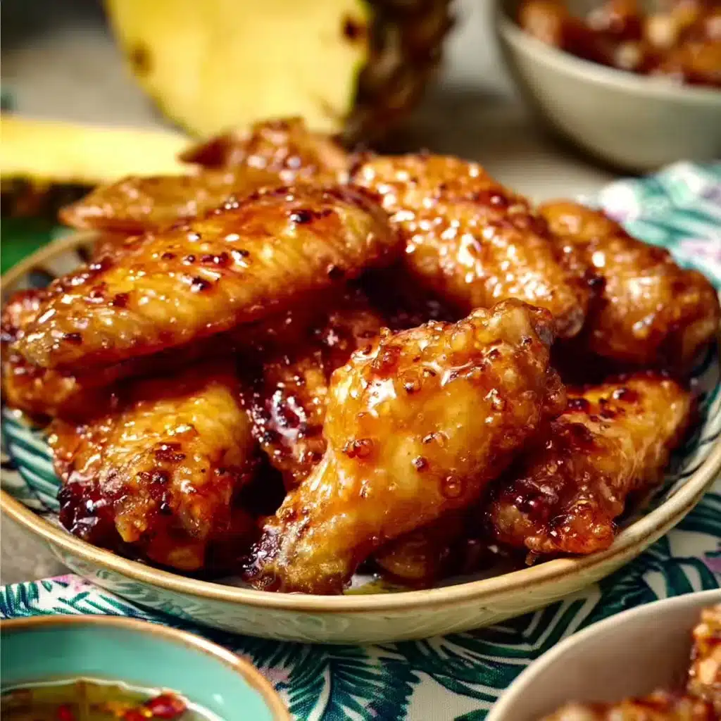 Pineapple Cowboy Candy Chicken Wings garnished with fresh herbs