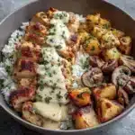 Ultimate Creamy Garlic Chicken Bowl with Rice and Mushrooms dish