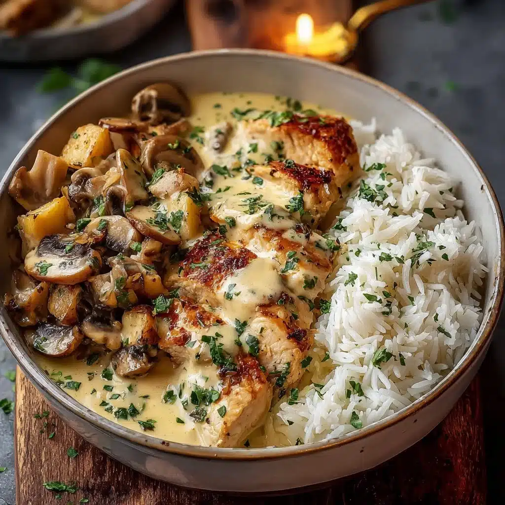 Ultimate Creamy Garlic Chicken Bowl with Rice & Mushrooms