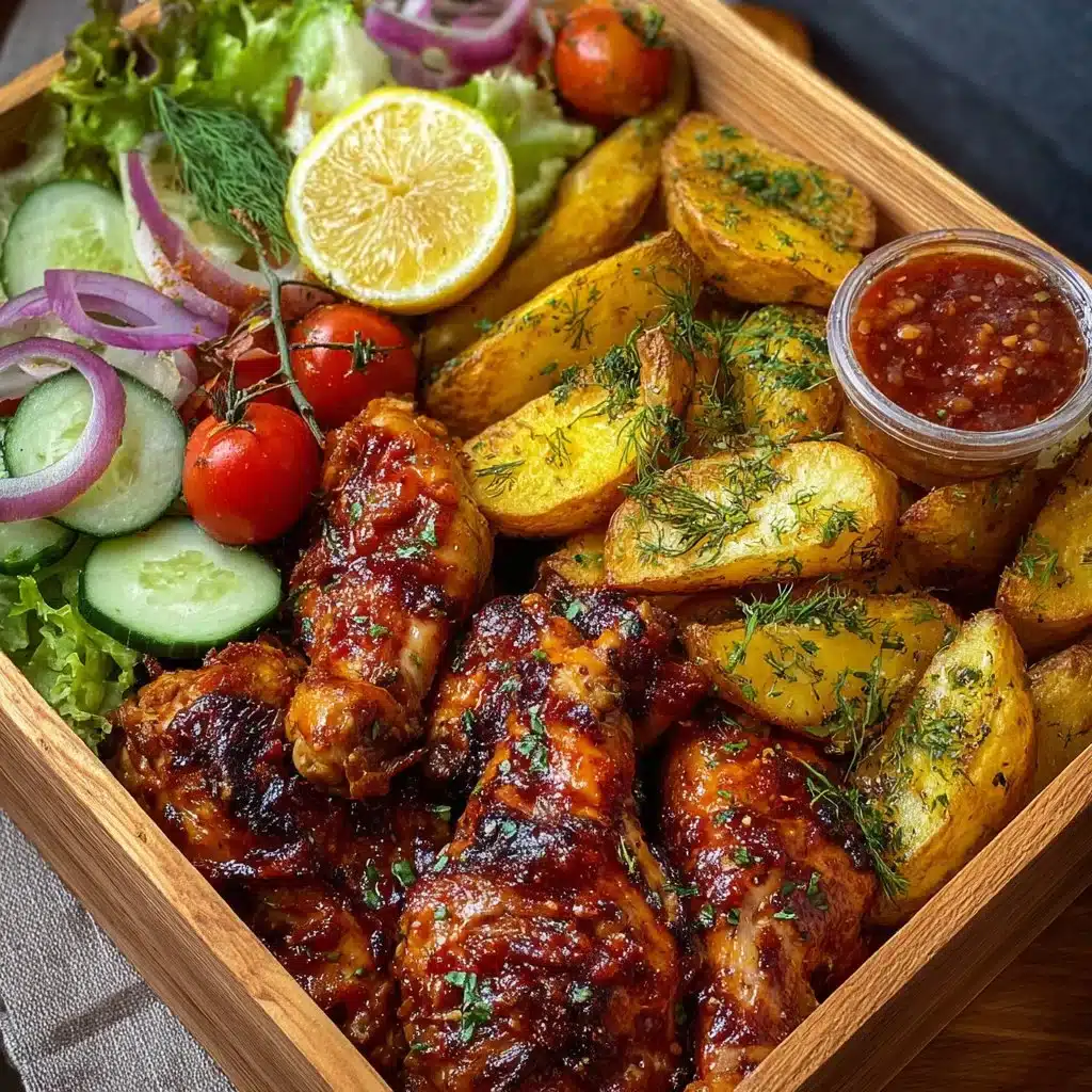 Ultimate Sticky BBQ Chicken Platter with Crispy Potatoes & Fresh Salad