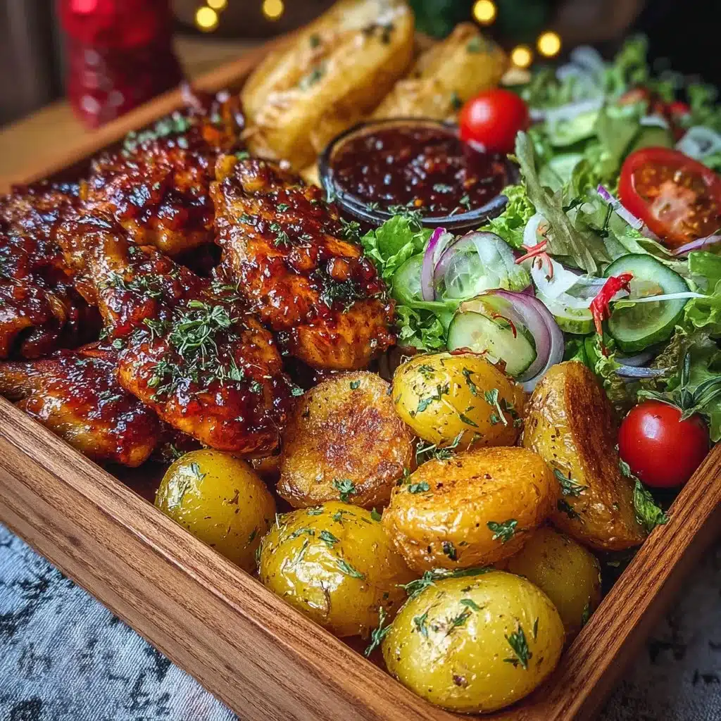 Ultimate Sticky BBQ Chicken Platter with Crispy Potatoes & Fresh Salad