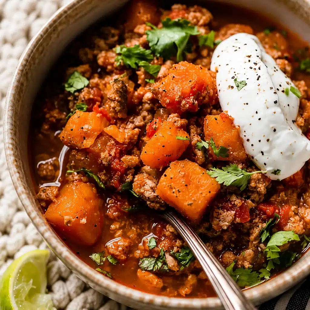 Delicious Macro-Friendly Turkey and Sweet Potato Chili in a bowl