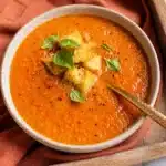 High-Protein Creamy Tomato Soup with secret ingredient for enhanced flavor and protein.