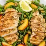 High-Protein Grilled Chicken & Peach Salad Bowl with fresh ingredients