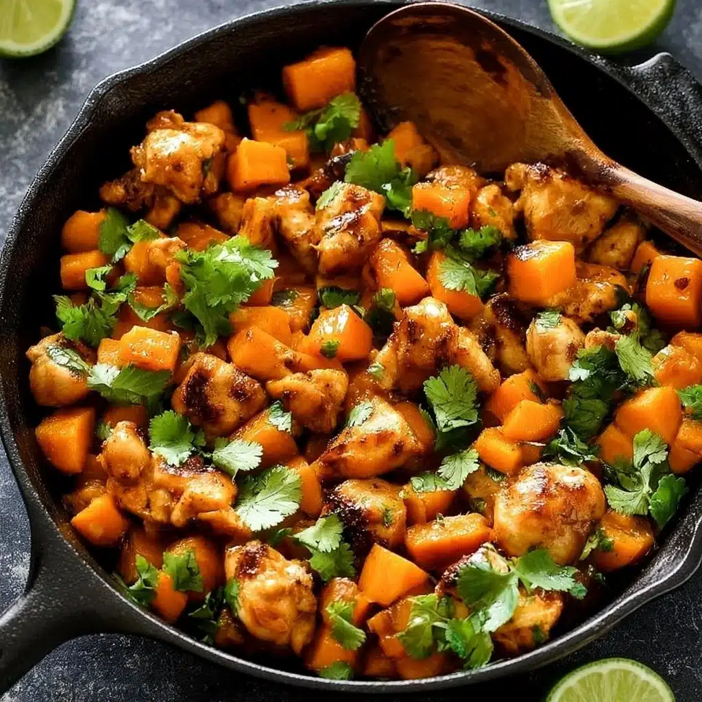 Juicy chicken breast and roasted sweet potatoes on a plate, delicious recipe