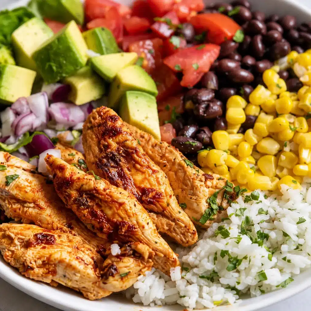 Delicious Macro-Friendly Chicken & Black Bean Burrito Bowl with fresh toppings