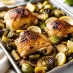 Macro-Friendly Honey Mustard Chicken & Brussels Sprouts Skillet meal preparation.