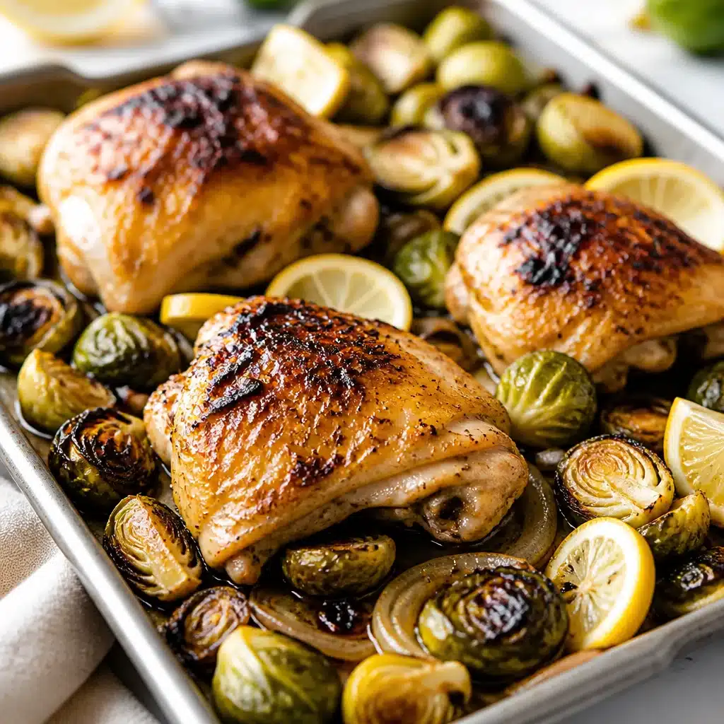 Macro-Friendly Honey Mustard Chicken & Brussels Sprouts Skillet meal preparation.