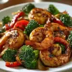 Garlic Honey Shrimp and Broccoli Stir-Fry dish on a plate
