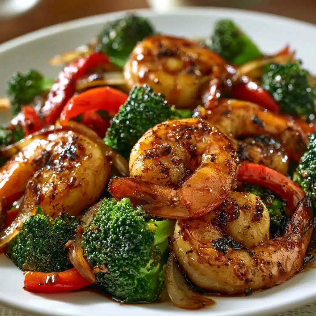 Garlic Honey Shrimp and Broccoli Stir-Fry dish on a plate