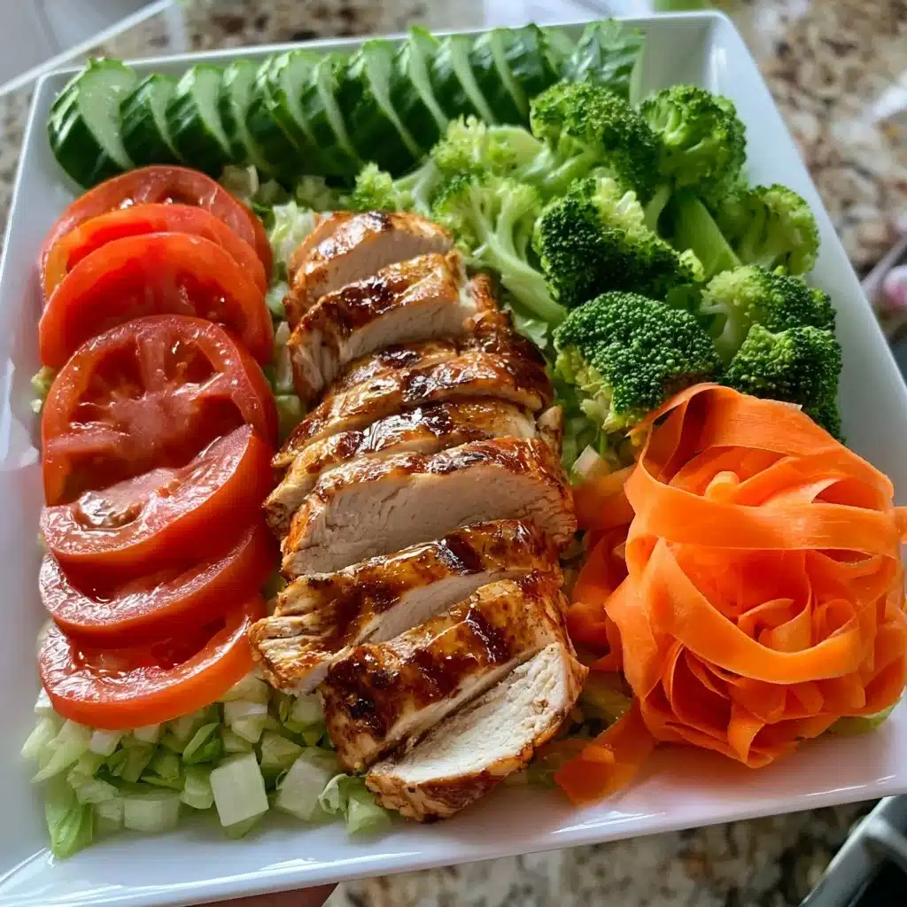 Grilled chicken garden salad plate with fresh vegetables and dressing