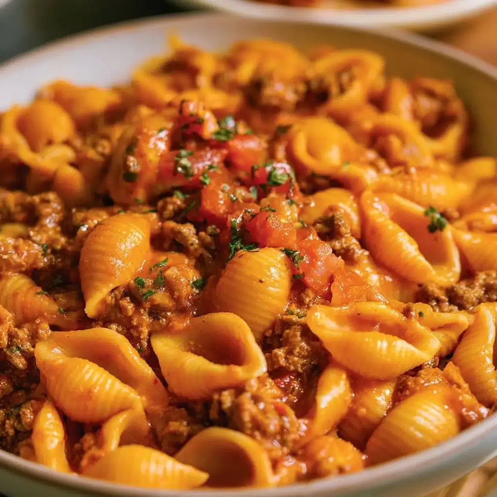High-protein taco pasta served in a bowl with fresh toppings