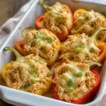 High-Protein Southwest Shredded Chicken Stuffed Peppers ready for a delicious meal.