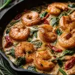 High-Protein Creamy Tuscan Shrimp Bowls with sun-dried tomatoes and spinach