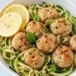 Macro-Friendly Turkey Meatball and Zucchini Noodle Soup with fresh ingredients