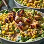 Delicious Street Corn Creamy Cucumber Chicken Salad served in a bowl