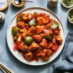 Air Fryer Sweet and Sour Chicken served with colorful vegetables.