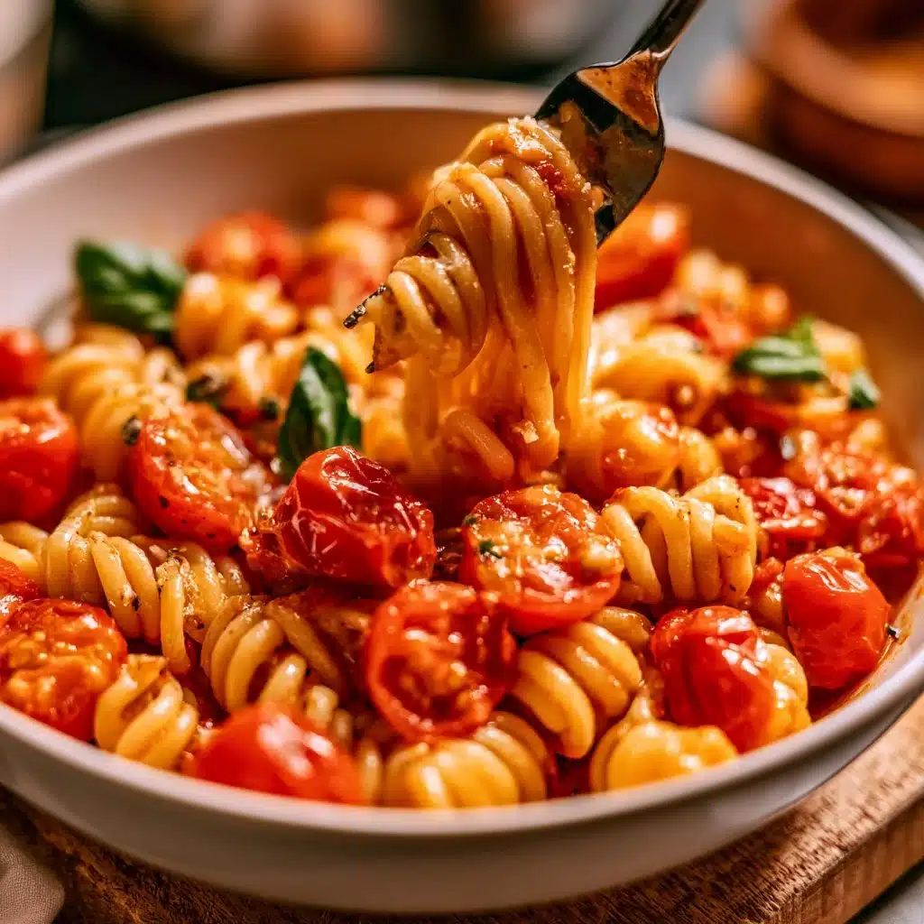Delicious cherry tomato pasta served with fresh basil and parmesan cheese