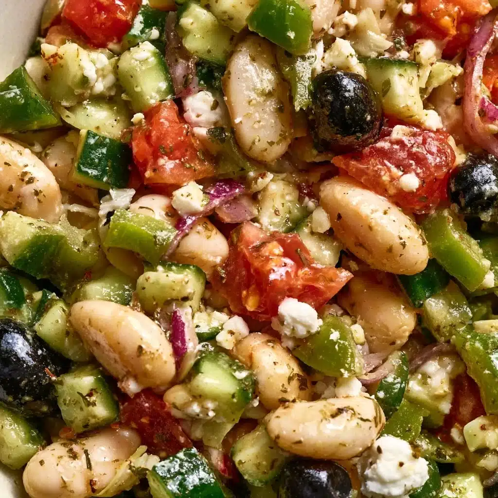 Delicious Greek Bean Salad with a medley of fresh vegetables and herbs